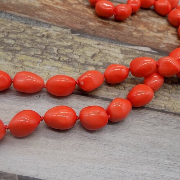 Vintage Jules Reid Chunky Necklace Toggle Heavy Orange Glass Beads - Picture 8 of 8
